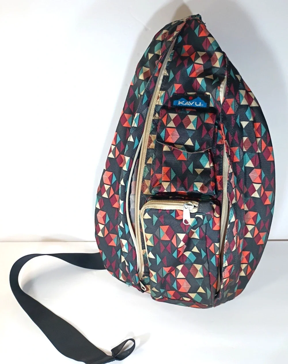 KAVU Jumble Dash Geometric Rope Sling Backpack Crossbody Cotton Canvas Retired